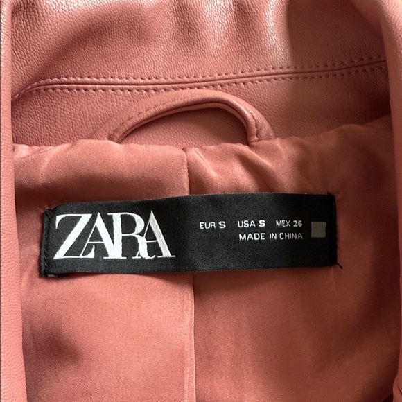 Zara Faux Leather Double-Breasted Rose Marsala Blazer Size S - Picture 7 of 9